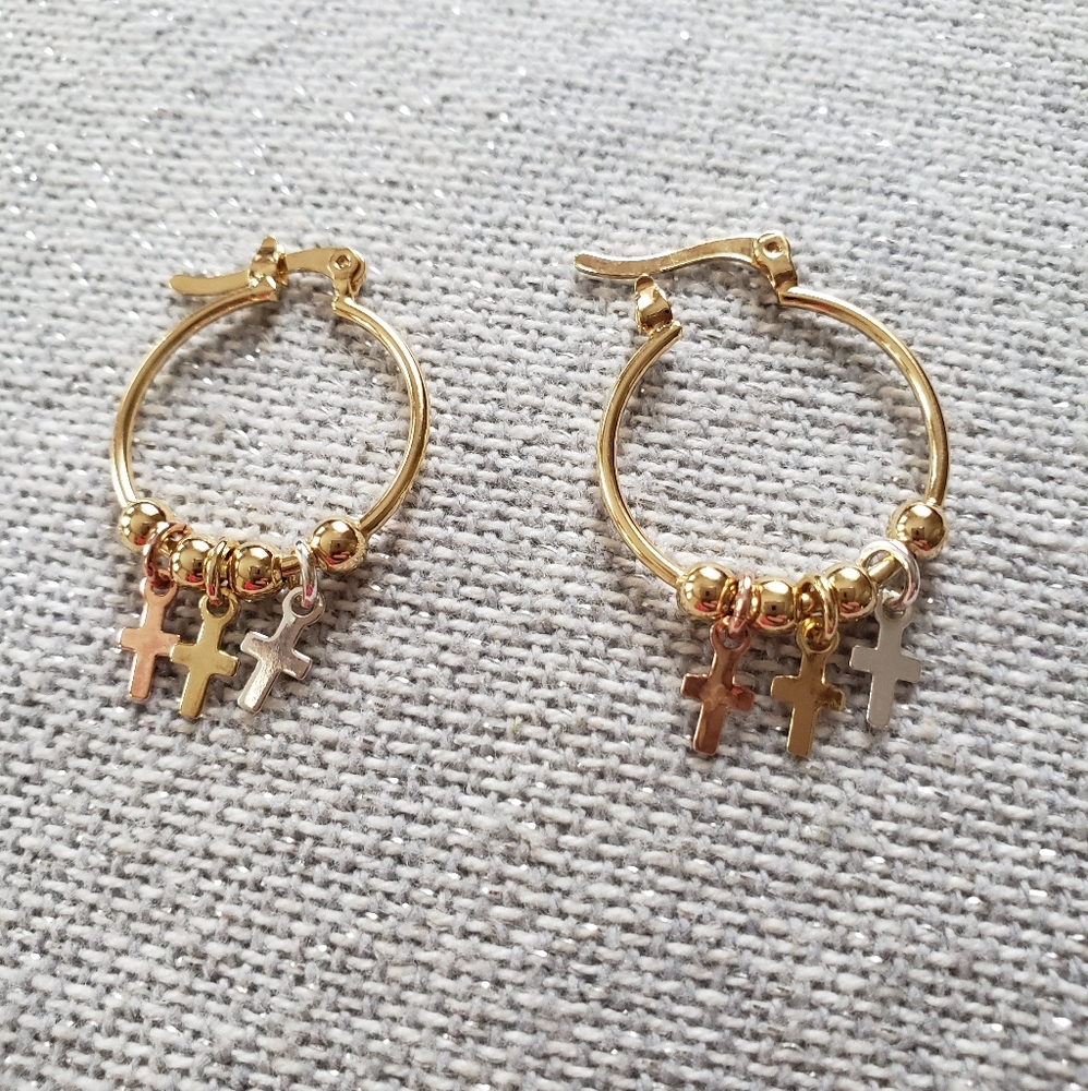 ✴3 Dangling Crosses Hoop Earrings - last one